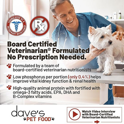 Dave’s Pet Food Kidney Care Dog Food (Chicken Formula Crumble), Non-Prescription, Low Phosphorus, Low Protein , Renal Kidney Support, Vet Formulated, 4 lb