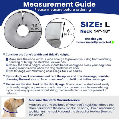 BARKLESS Inflatable Dog Cone, Soft Dog Donut Collar After Surgery, 2-in-1 Inflatable Collar with Detachable Anti-Licking Shield, Patented Donut Cone for Large Breeds to Stop Licking Wounds