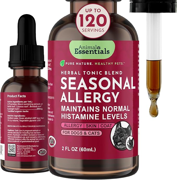 Animal Essentials Seasonal Allergy Treatment for Dogs - Liquid Herbal Support for Dogs & Cats, Wellness Supplement for Sensitive Skin & Seasonal Comfort, Licorice Tincture, 100% Organic - 2 fl oz