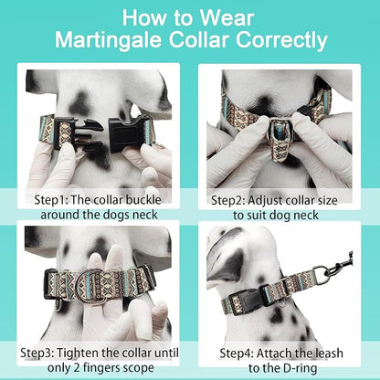 Martingale Dog Collar with Buckle Tribal Design Adjustable Escape Proof Pet Collars (Aztec, Medium)