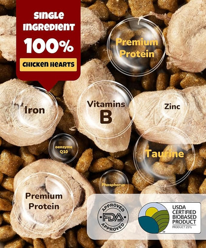 Freeze Dried Chicken Heart Treats for Dogs, Cats, Single Ingredient, Food Topper, Rich in Taurine, Organ Meat Nutrition, Freeze Dried Chicken Hearts High Protein, Training Treats 3.2oz