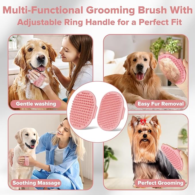 Augwind 6PCS Pet Grooming Kit for Dogs,Cats and Horses | Dog Washing Gloves | Dog Bath Brush | Dog Bath Gloves | Dog Shampoo Brush | Pet Grooming Gloves | Dog Bath Supplies (Light Pink)