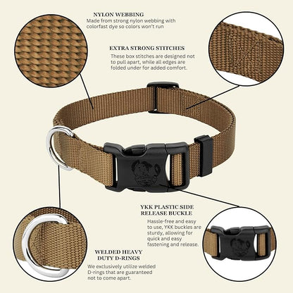 Country Brook Petz - Everyday Nylon Dog Collar for Large, Medium, and Small Dogs and Puppies - for Everyday Use in 10+ Warm Colors (Extra Large, 1 Inch Wide, Coyote Tan)