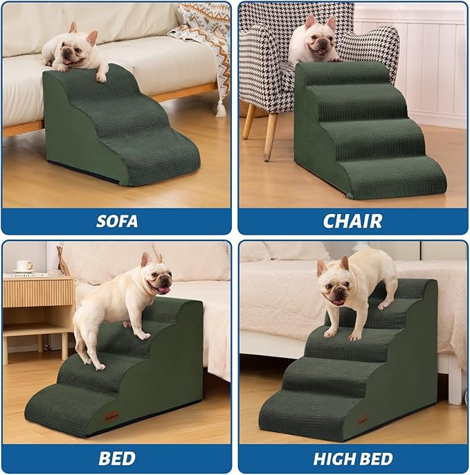 Aodisman 3-Step Dog Ramp and Stairs for Sofa and Chair - Non-Slip Sturdy Pet Steps for Small Dogs and Cats,15.7" H,Green