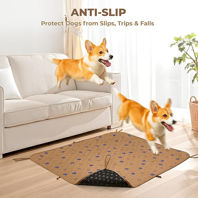 Fostanfly Washable Dog Pee Pads, 2-Pack 36"x41" Large Reusable Potty Training Pads, Ultra-Absorbent, Leak-Proof & Non-Slip, with 8 Lanyards for Playpen, Crates & Furniture, Brown