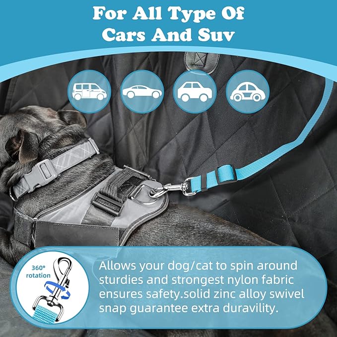 BWOGUE Pet Dog Cat Seat Belts, Car Headrest Restraint Adjustable Safety Leads Vehicle Seatbelt Harness (1 Pack, Blue, Not Elastic)