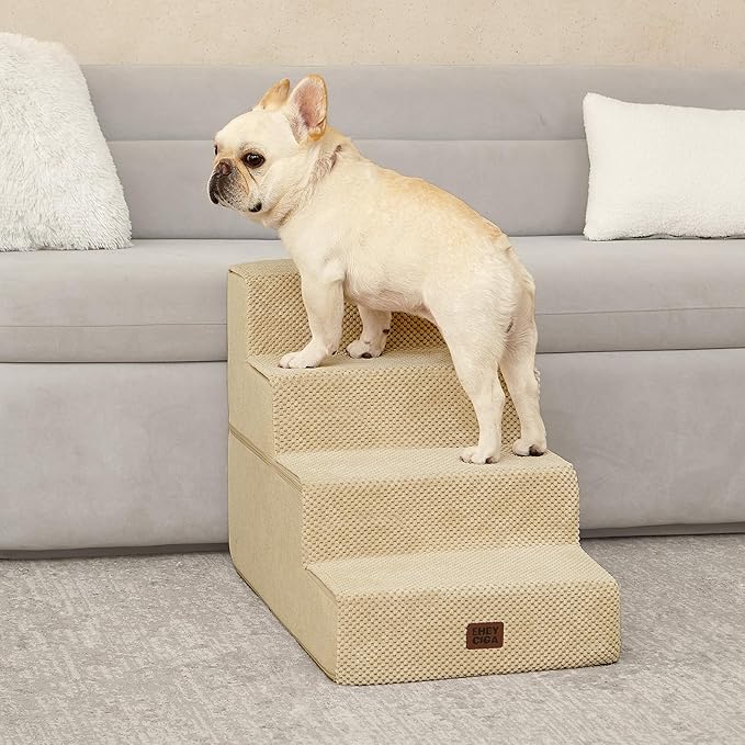 EHEYCIGA Dog Stairs for Bed 18" H, 4-Step Dog Steps for High Bed, Pet Steps for Small Dogs and Cats, Non-Slip Balanced Pet Ramp Indoor, Graige