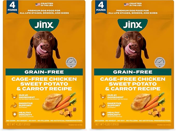 Jinx Premium Grain-Free Dry Dog Food, for All Lifestages - Real Chicken, Sweet Potato & Carrot Kibble with Superfoods for Immune Support & Probiotics for Digestive Support - No Fillers - 4lb