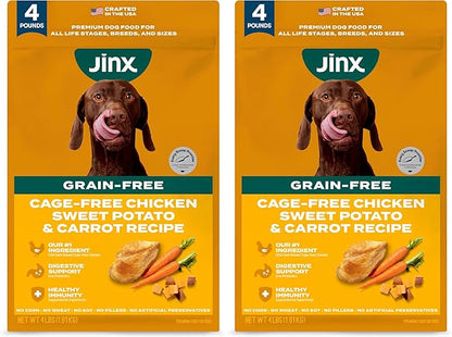 Jinx Premium Grain-Free Dry Dog Food, for All Lifestages - Real Chicken, Sweet Potato & Carrot Kibble with Superfoods for Immune Support & Probiotics for Digestive Support - No Fillers - 4lb