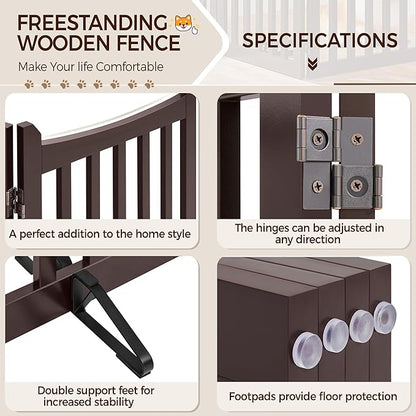 Yaheetech 36" H Extra Tall Freestanding Pet Gate 4-Panel Wooden Dog Fence with 2 Support Feet Folding Dog Gate for Indoor, Stairs, Doorway, Halls, Kitchen Wooden Pet Barrier Espresso, 79.5" L x 36" H