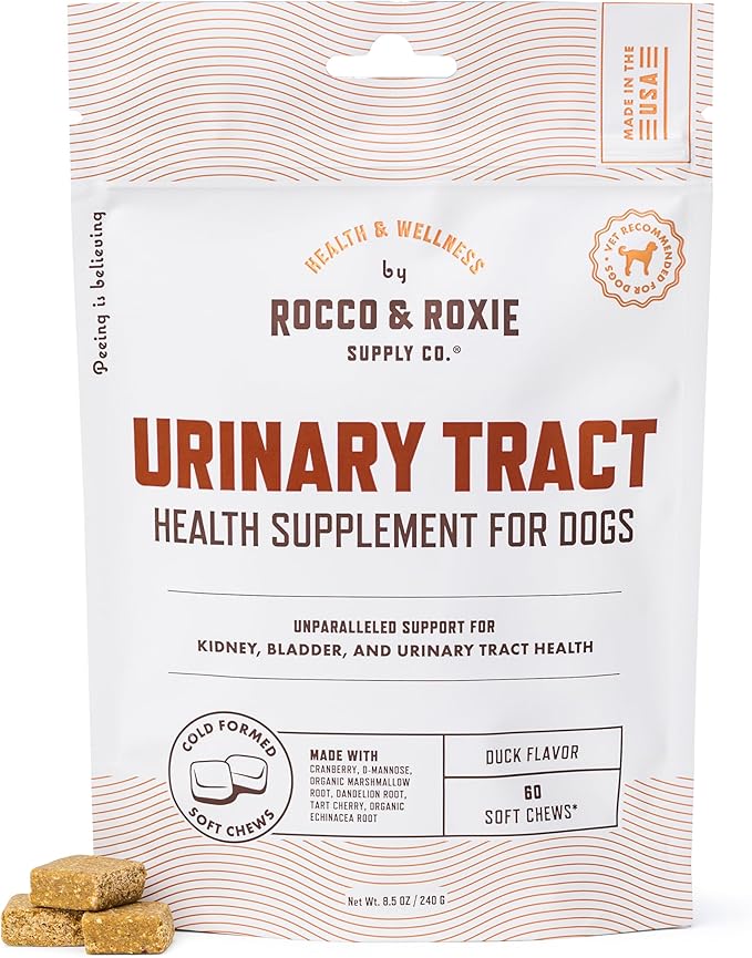 Rocco and Roxie Dog UTI Treatment, Cranberry Supplement for Dogs, Bladder Control, Urinary Tract Support with D-Mannose and Tart Cherry, Incontinence Health Supplements, Dog Treat Soft Chews 60 ct