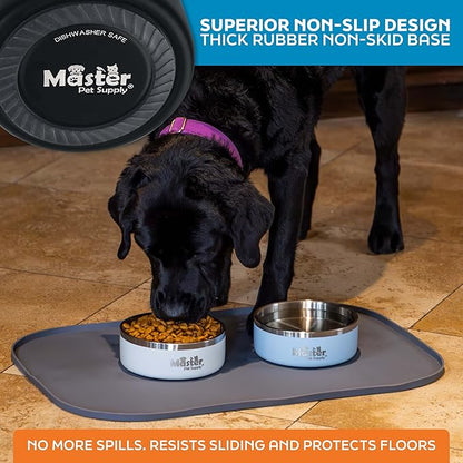 Master Pet Supply Stainless Steel Dog Bowls - 25 oz, Heavy Duty - Black Velvet, Double Wall Extra-Thick Insulated, Non-Slip Pet Water Bowl for Dogs, Cats & Pets, Anti Rust Metal, Dish Washer Safe