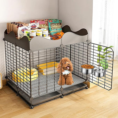 Dog Kennel Food and Water Bowls, 2 Pack Hanging Metal Dog Bowls No Spill, Stainless Steel Pet Dish for Small & Medium Breed Pets (6.3 x 2.6” & 5.5 x 2.4”)