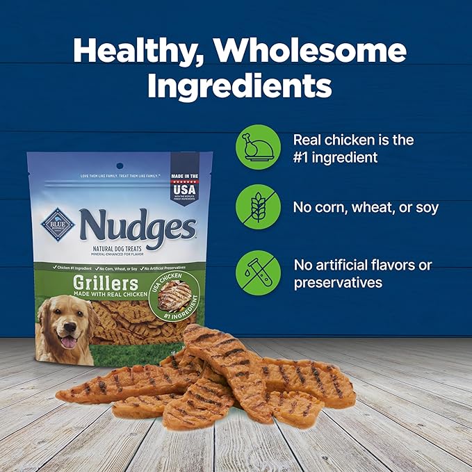Blue Buffalo Nudges Grillers Natural Dog Treats, Made in the USA with Real Chicken, 16-oz Bag