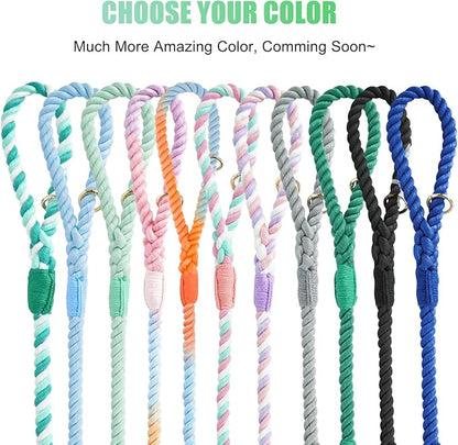 Dog Leash 5 FT Handmade Braided Cotton Rope Leashes for Small Medium and Large Dogs, New Golden Heavy Duty Metal Clasp, Light Green