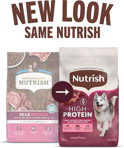 Rachael Ray Nutrish PEAK Natural Dry Dog Food, Open Prairie Recipe with Beef, Venison & Lamb, 12 Pounds, Grain Free (Packaging May Vary)