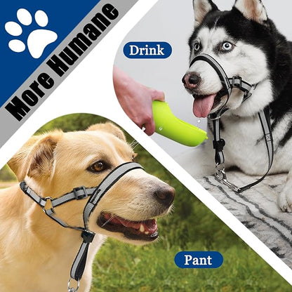 BARKLESS Reflective Head Collar, No Pull Collar for Small Medium Dogs, Anti-Pull Muzzle Leash for Puppy, Adjustable Soft Dog Halter, Nose Leash for Easy Control on Walks