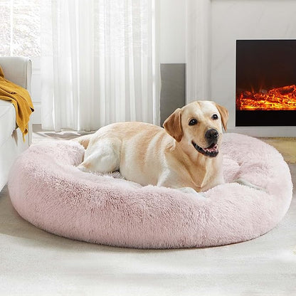 WESTERN HOME WH Calming Dog & Cat Donut Cuddler, Anti-Anxiety Warming Cozy Soft Round Bed, Fluffy Faux Fur Plush Cushion for Small Medium Dogs and Cats (20"/24"/30"/36")