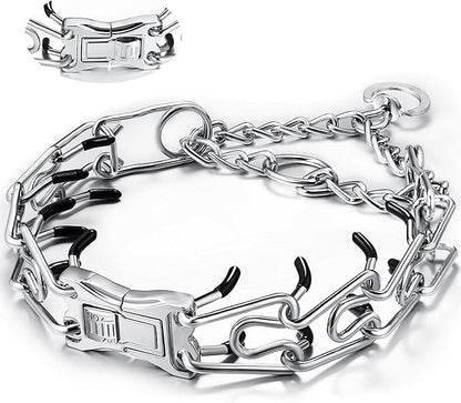 MOZETO Dog Collar, Adjustable Quick Release Stainless Steel Dog Training Collar with Metal Buckle for Medium/Large Dogs