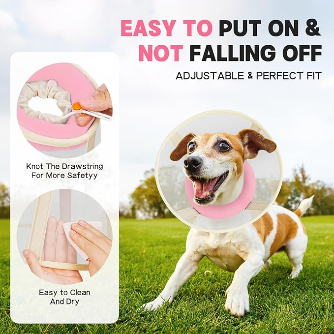 Soft Dog Cone Collar to Stop Licking-Adjustable Comfortable Mesh Recovery Collars After Surgery for Small or Miniature Dogs, Alternative to Plastic Elizabethan Collar for Neuter Incision Care (Pink,L)