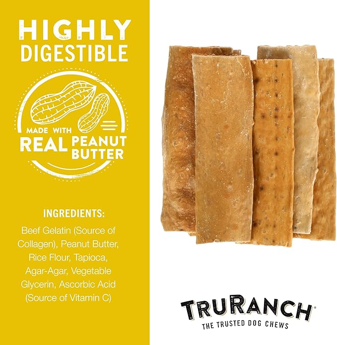 TRURANCH Collagen Chips - Collagen Dog Treats - Long Lasting Healthy Joint Support - Rawhide Alternative Chips - Skin & Coat Health - Made with Real Peanut Butter, Value Pack, 15 Bag, 7.5 lbs