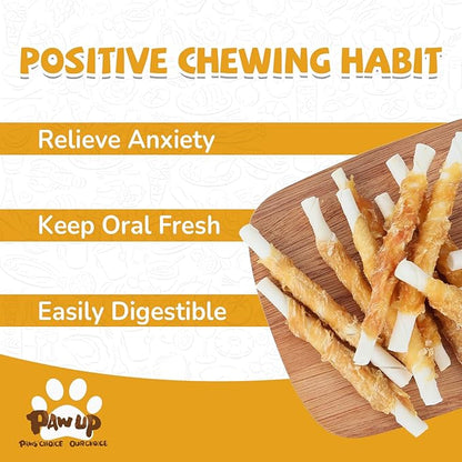 PAWUP Dog Treats, Chicken Wrapped Rawhide Sticks, Long Lasting Rawhide Chews for Teeth Cleaning, Taurine Added for Small & Medium Dogs, 24oz