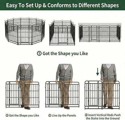 Dog Playpen Outdoor 8 Panels 47'' Rustproof Metal Dog Fence with Gate Small Medium Portable Large Dog Play Pen 18FT 71 Sq.ft for RV Camping, Trips, Play Yard
