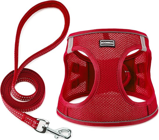 Dog Harness with Leash Set, No Pull Adjustable Reflective Step-in Puppy Pet Vest Harnesses for Small Medium Large Dogs and Cats,Red L