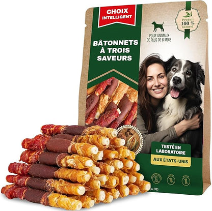 Beloved Pets Dog Treats & Rawhide Bones Wrapped Chicken and Duck 10.6 Oz - Pet Chews Sticks for Large, Medium & Small Breeds - Long Lasting Chewers Snacks – Puppy Treats