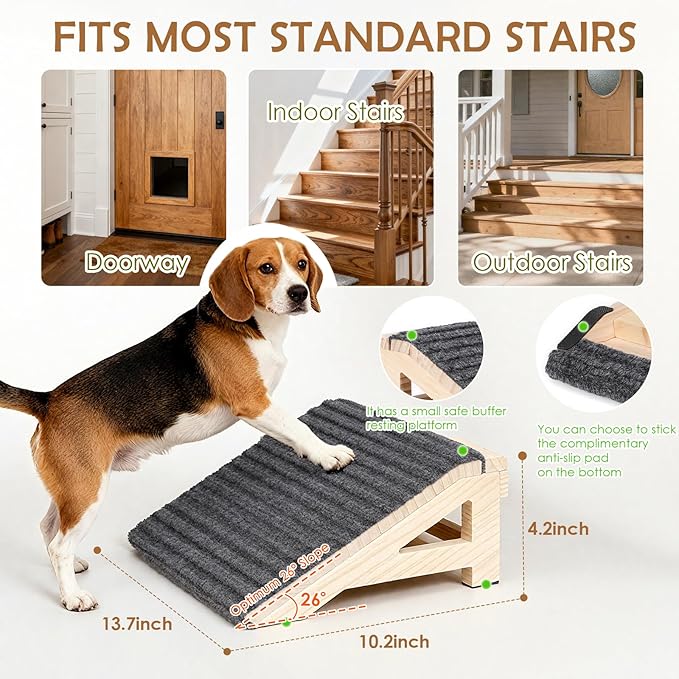 2-Pack Dog Ramp Stairs for Pets ups to 170lbs, Durable Anti-Slip Carpet Surface, Wooden Low-Angled Pet Ramp Assist for Injured & Aged Pets, Stairs Ramp for Small Dogs, No Assembly（Natural Solid Wood）