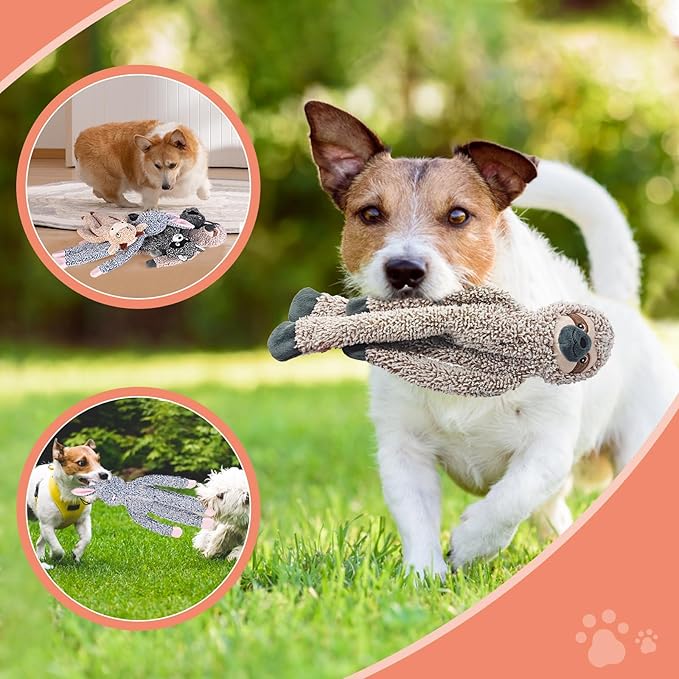 BUYPOW Easter Rabbit No Stuffing Dog Toys for Large Dogs, Squeaky Crinkle Interactive Dog Animals Toys, Plush Teething to Keep Them Busy, Cute Funny Dogs Gifts for Small Medium Large Breed