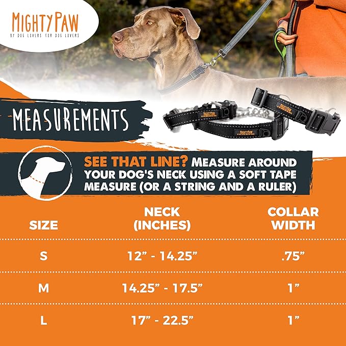Mighty Paw Martingale Collar with Buckle | Training Dog Collar, Limited Cinch Chain Pet Gear for No Pull Dog Walking. Martingale Dog Collars for Large Dogs, Medium Breeds and Small Pets