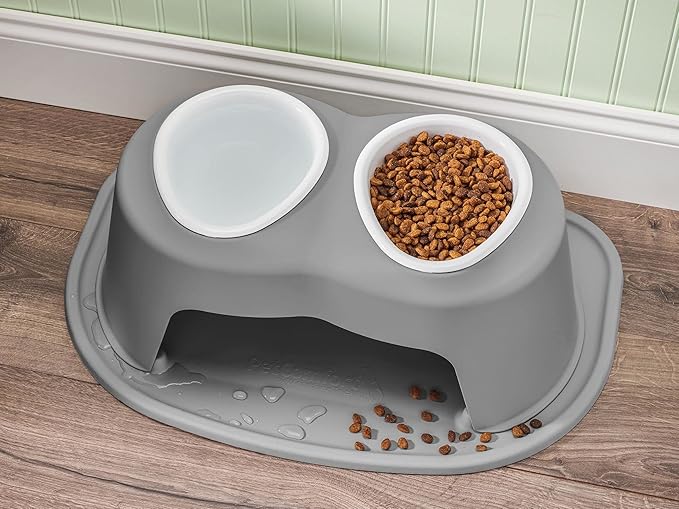 WeatherTech Double High Pet Feeding System w/Plastic Dog/Cat Bowls - 12" High Stand Dark Grey (PDHC6412DGDG)