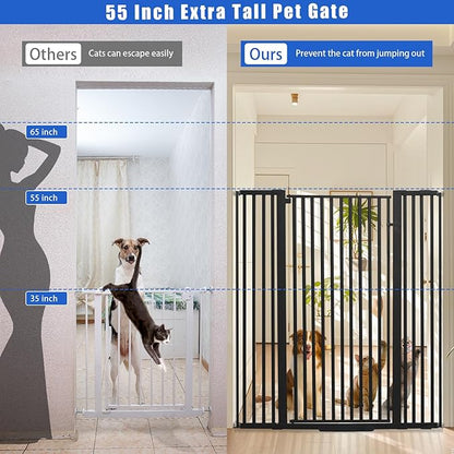 SHYUJAJIE 55 Inch Extra Tall Pet Gate for Cats,29.92"-48" Adjustable Wide Dog Gates,Pressure Mounted Walk Through Tall Pets Gate for Doorways,Hallway,Stairs(Black)