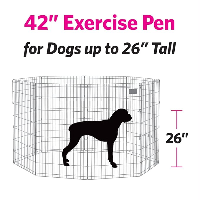MidWest Homes for Pets Folding Metal Dog Exercise Pen, Indoor/Outdoor Playpen with No Door, Provides 16 Sq Feet of Play Space, 42-Inches Tall, Black E-Coated