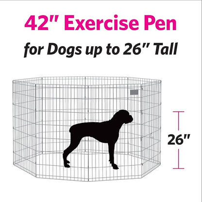 MidWest Homes for Pets Folding Metal Dog Exercise Pen, Indoor/Outdoor Playpen with No Door, Provides 16 Sq Feet of Play Space, 42-Inches Tall, Black E-Coated