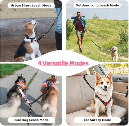 Double Dog Leash - 360°Swivel Tangle Free Splitter Attachment, 2 Dogs Multi-Functional Leashes, Dual Rope for Outdoor Walk Train Small Medium Large Two Pet, Pink
