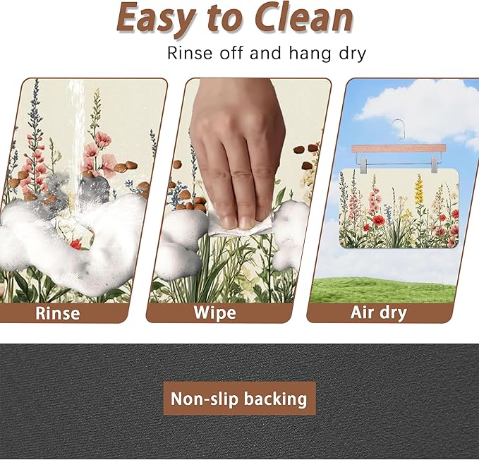 Vintage Flower Botanical Garden Dog Cat Food Mat,Absorbent Pet Feeding Mat for Food and Water,Non-Slip Dog Bowl Mats Floor Protector 12"x20"