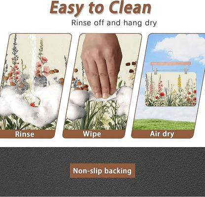 Vintage Flower Botanical Garden Dog Cat Food Mat,Absorbent Pet Feeding Mat for Food and Water,Non-Slip Dog Bowl Mats Floor Protector 16"x24"