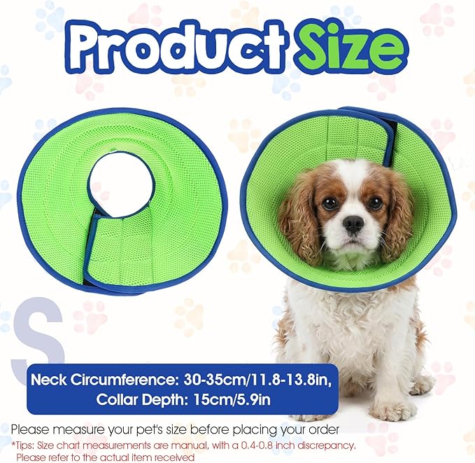 Soft Cone Collar for Dogs, Adjustable Breathable Cone Collar for Mild Care Small Dogs Fit Neck Size 11.8-13.8in, Post-Surgery Recovery E-Collar