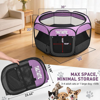 Portable Pet Playpen for Small Dogs & Cats, Foldable Puppy Safety Pen with Removable Zipper Top, Breathable Mesh Dog Delivery Room, Indoor Isolation Cage for Kittens/Rabbits (Purple, Small)
