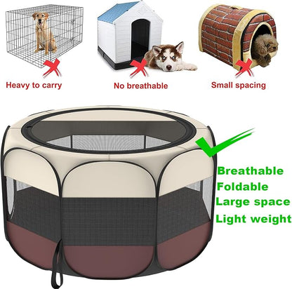 Portable Pet Puppy Dog Cat Playpen, 8-Panel Indoor/Outdoor Puppy Pen with Shade Cover & Travel Bag - Waterproof Dog Cat Tent