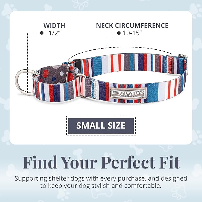 Lucky Love Dog Martingale Dog Collar - Adjustable, No-Slip, Durable, & Soft Webbing Collar for Male and Female Dogs Ideal for Training & Walking - Linus, Small