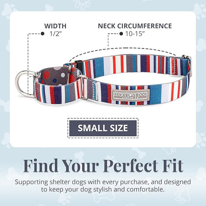 Lucky Love Dog Martingale Dog Collar - Adjustable, No-Slip, Durable, & Soft Webbing Collar for Male and Female Dogs Ideal for Training & Walking - Linus, Small