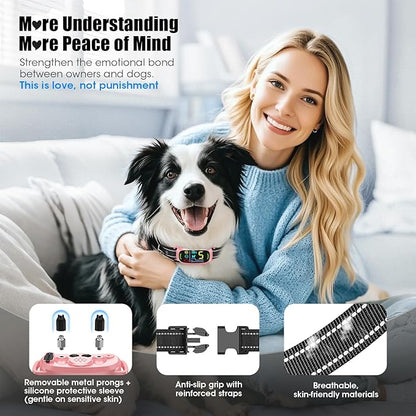 Smart AI Bark Collar for Large Medium Small Dogs, Anti Barking Device with 5 Training Modes, Exclusive Forced Bark-Stopping, Rechargeable IP67 Waterproof Bark Collar with 5 Sensitivity (Pink)