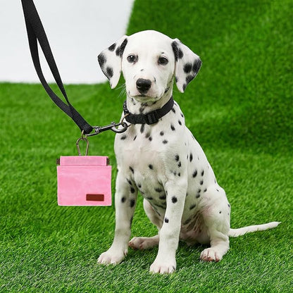 2 Pcs Dog Treat Pouch Hand Free Pet Training Pouch Canvas Training Bag with Carabiner Portable Pet Dog Walking BagSelf-Closing Pets Feed Snack Reward Behavior Aids for Puppy Travel Outdoor Pink Black