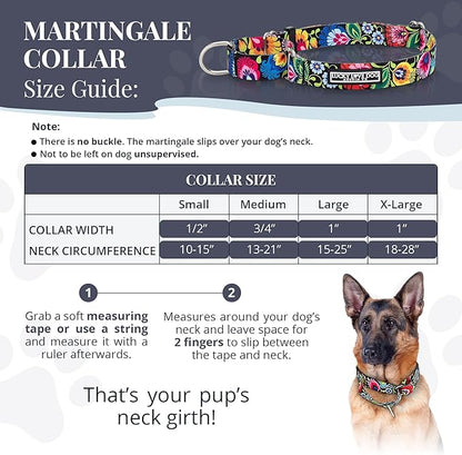 Lucky Love Dog Martingale Dog Collar - Adjustable, No-Slip, Durable, & Soft Webbing Collar for Male and Female Dogs Ideal for Training & Walking - Blackbird, Large