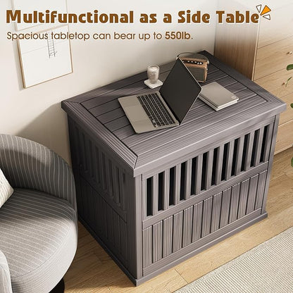 Bifanuo 40-Inch Dog Crate Furniture, Heavy Duty Dog Crate for Large and Medium Dog, Lockable Indoor Outdoor Dog Kennel & End Table, Decorative Plastic Pet Cage(Grey)