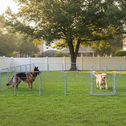 Dog Playpen w/Carrying Case for Indoor or Outdoor Use – 40 Inch, 16 Grey Panels - Portable Metal Exercise Pen for Medium & Large Dogs - Pet Fence Kennel Crate for House, RV, or Travel