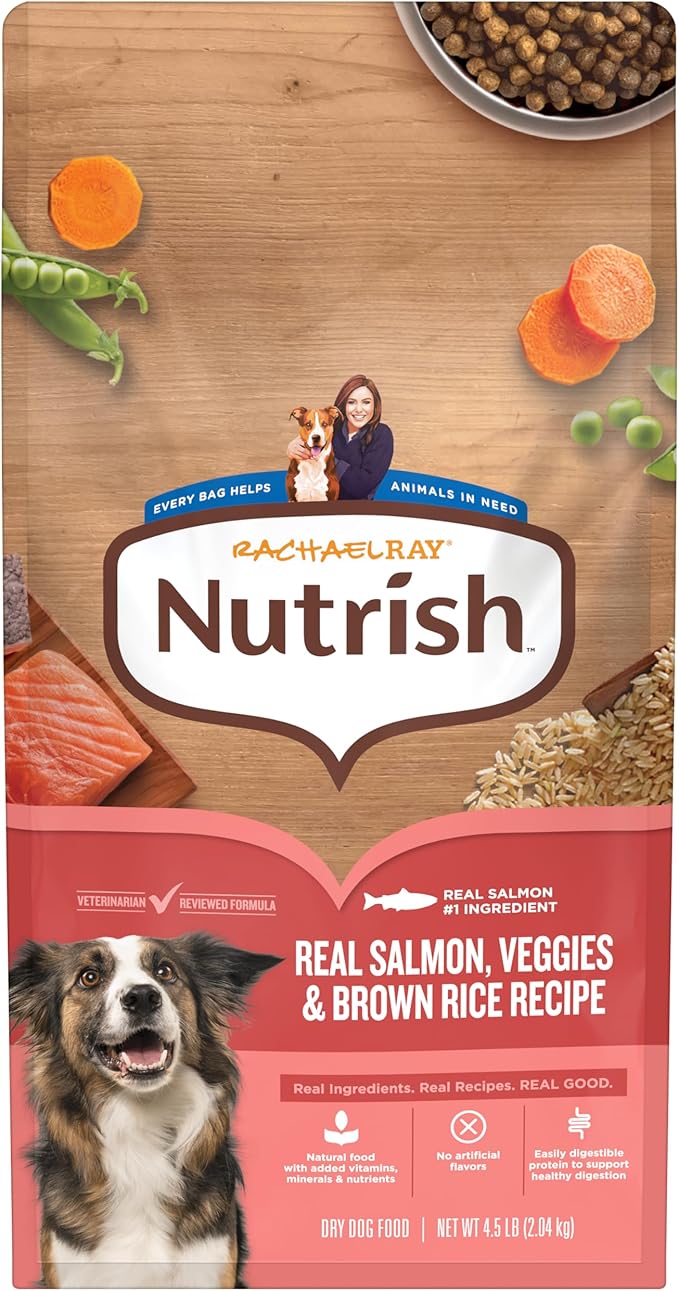 Nutrish Rachael Ray Adult Dry Dog Food Real Salmon, Veggies & Brown Rice Recipe, 4.5 lb. Bag